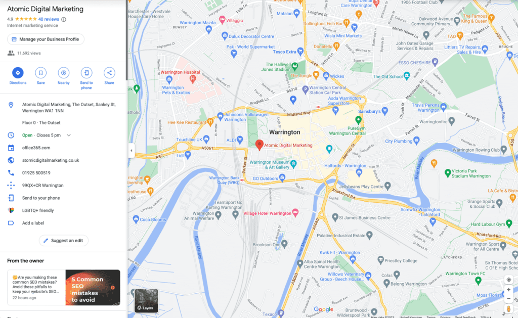 Atomic's Google my Business Profile - NAP