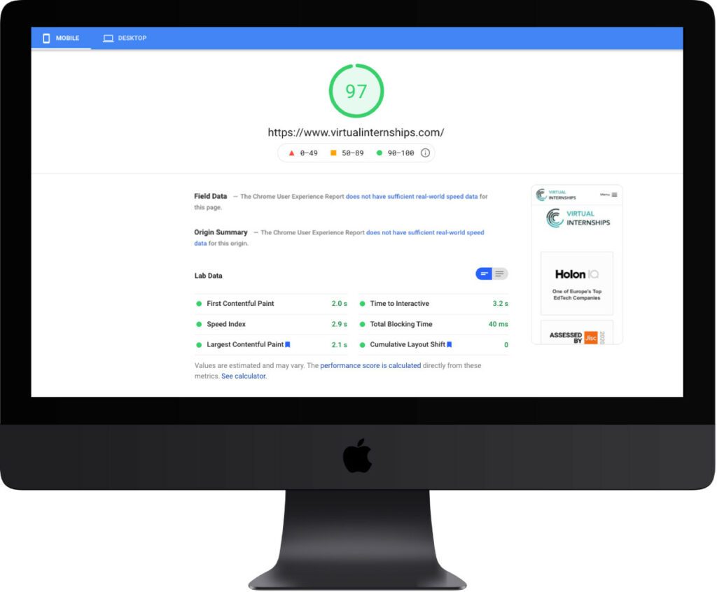 Page-Speed-Insights-Pages-Virtual internships