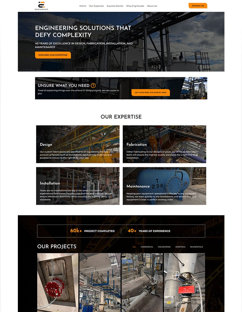 Enginovate Homepage layout