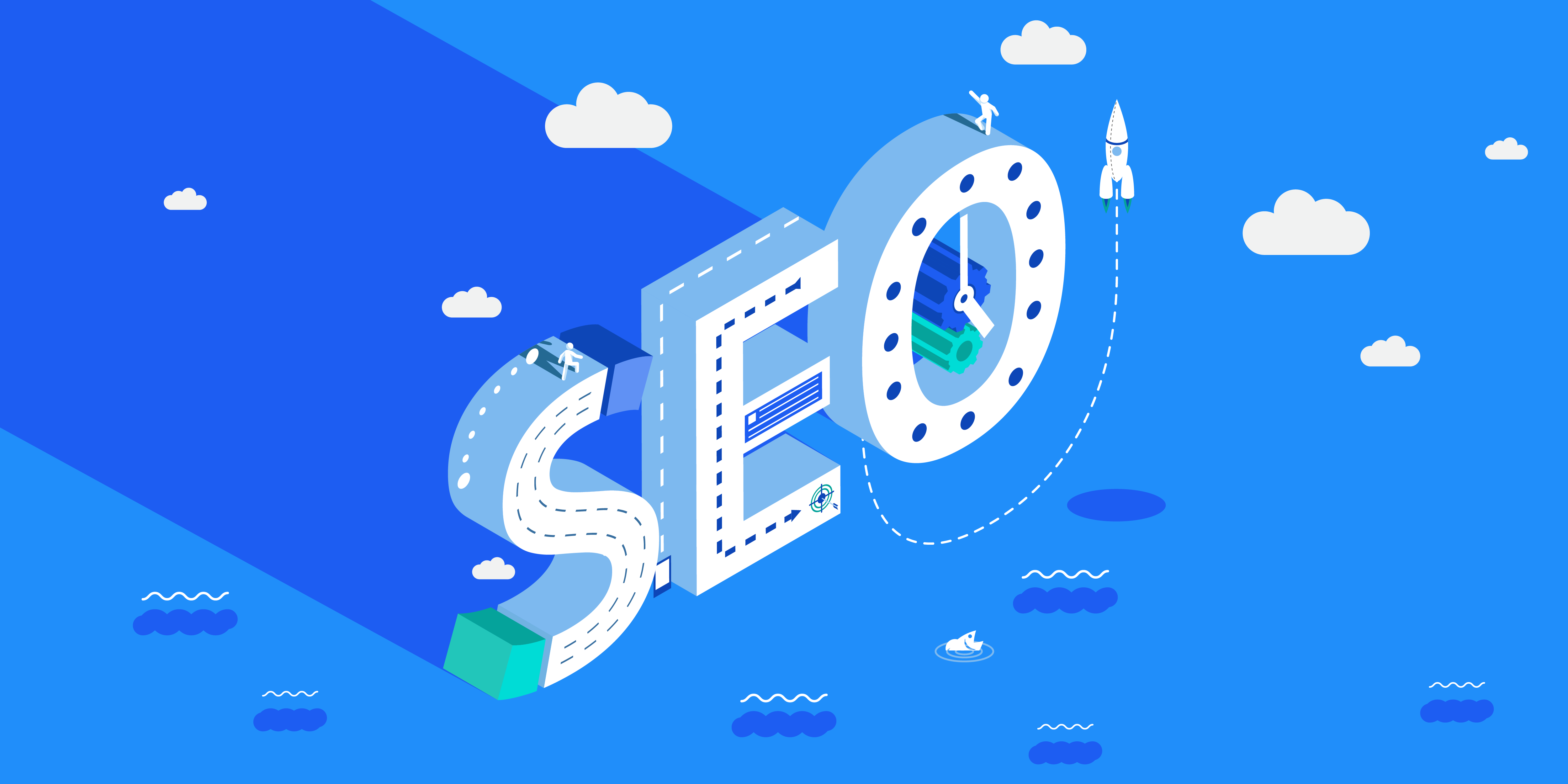 blue background with the word SEO in white