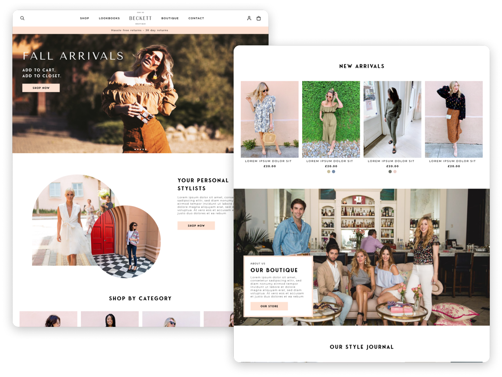Becket Boutique website layout web design web development