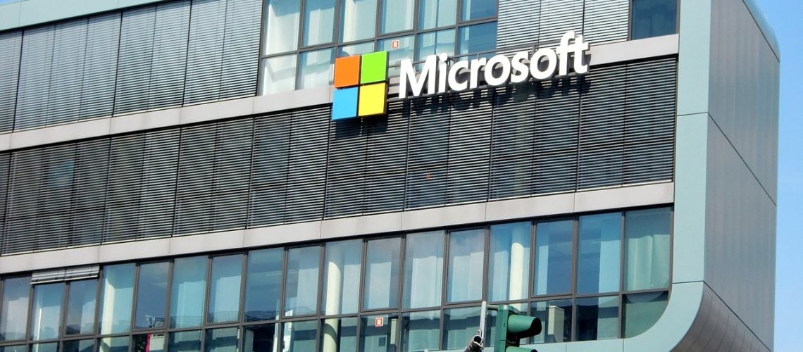 building with Microsoft logo on the side