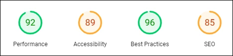 an image showing the different scores in Google Page Speed