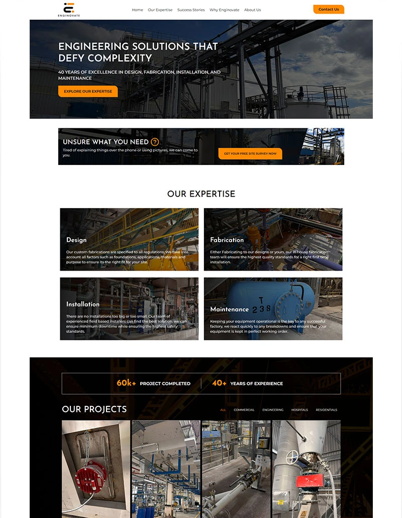 Enginovate Homepage layout
