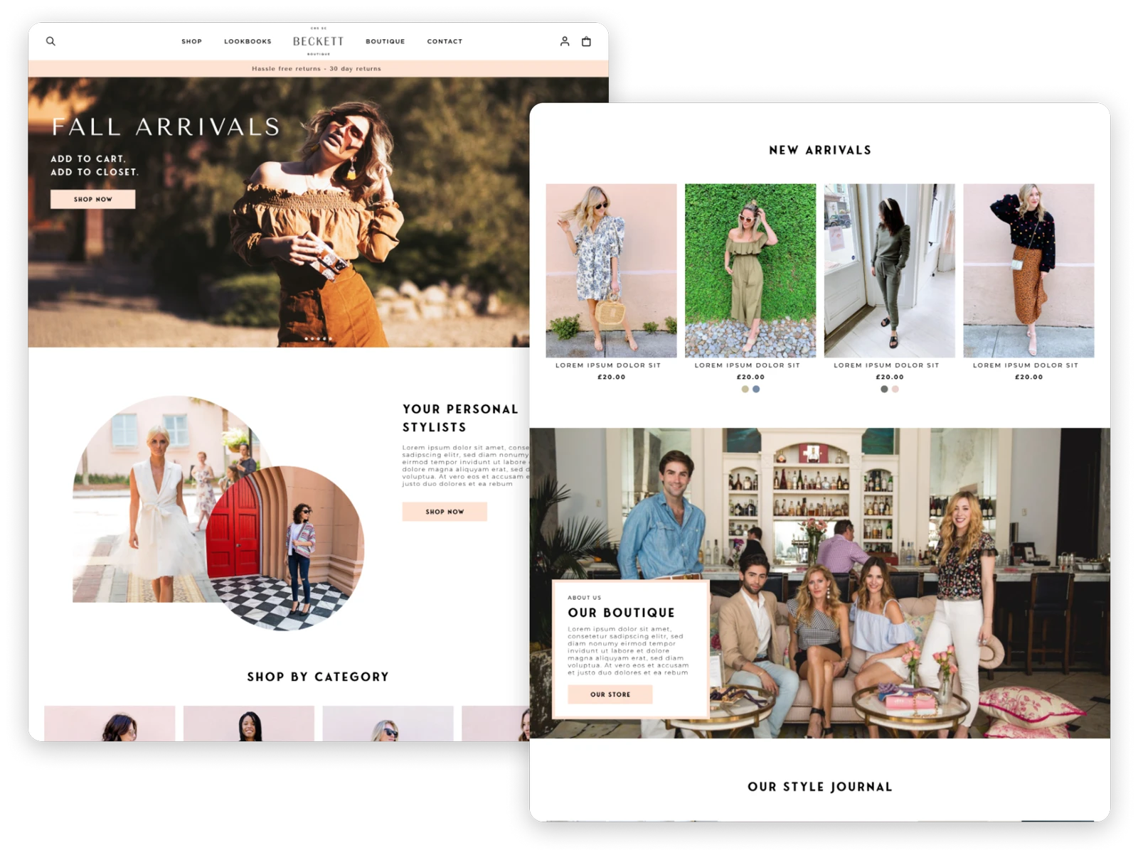 Becket Boutique website layout web design web development