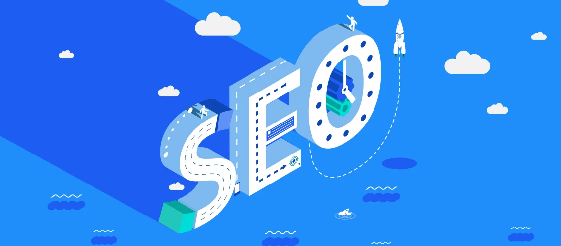 blue background with the word SEO in white
